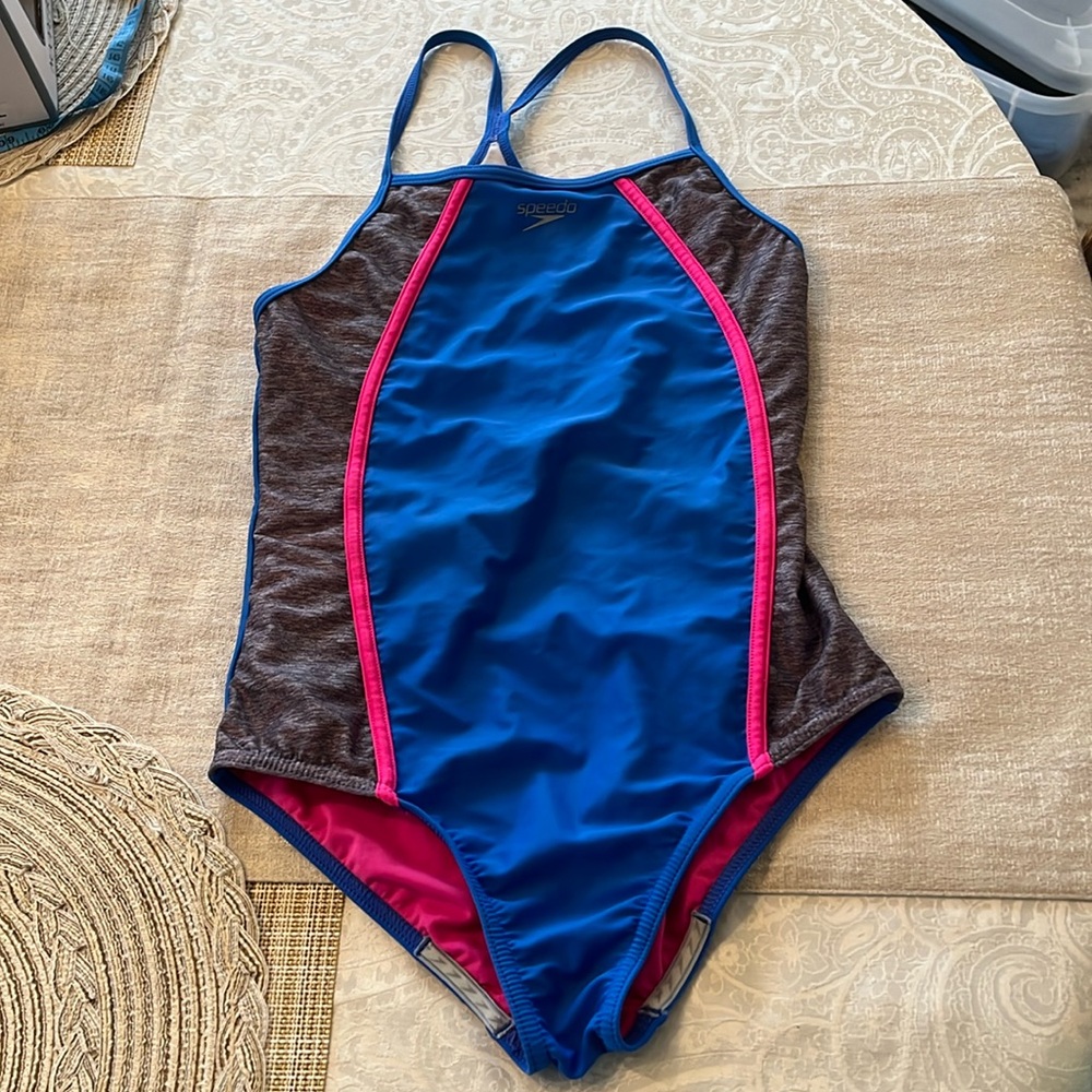 SPEEDO Printed Volt Back One-piece Girl Size 14 in EUC
